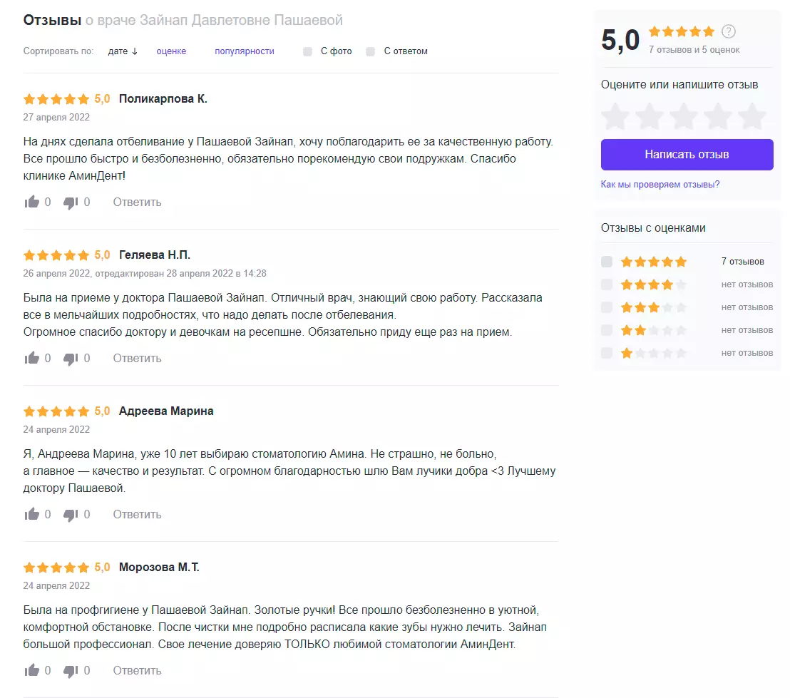 отзывы о враче Пашаева Зайнап Давлетовна