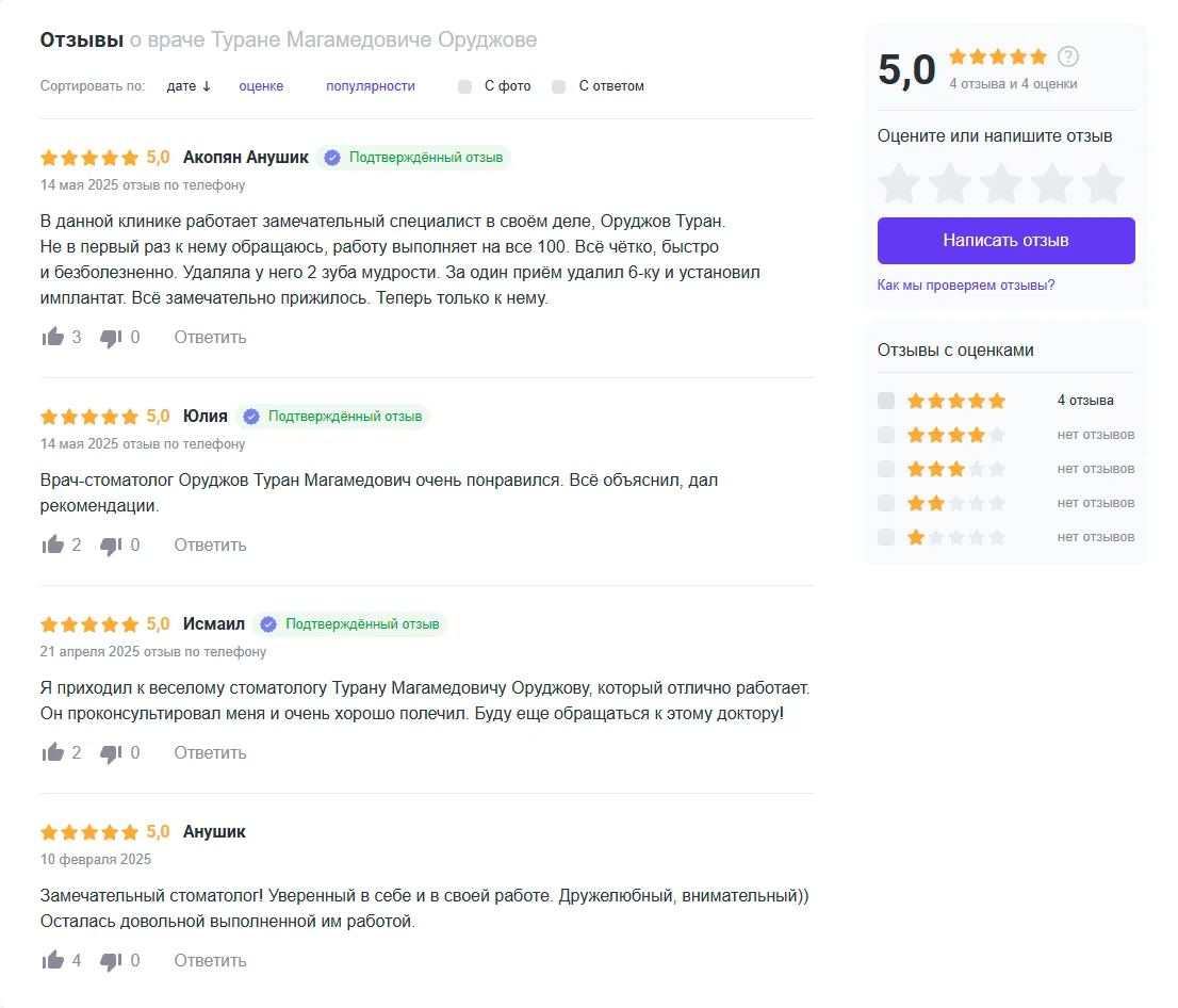отзывы о враче Оруджов Туран Магамедович